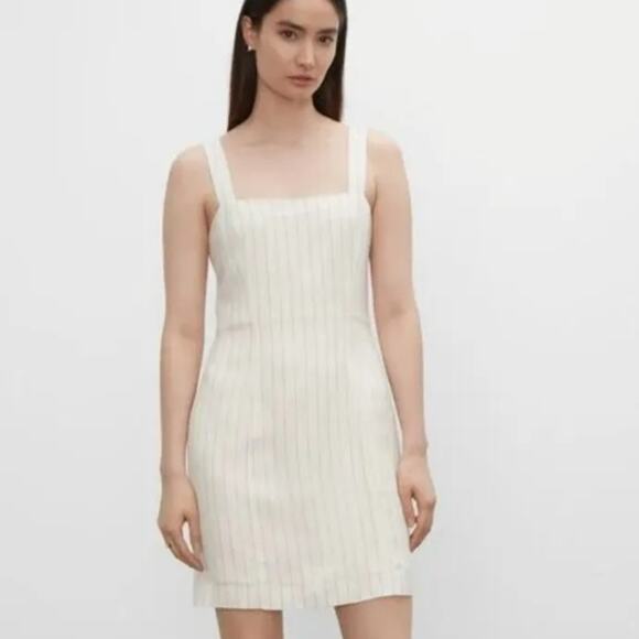 Club Monaco Pinstripe Square Neck Linen Blend Minidress In Stripe Ivory 14 NWT - Picture 1 of 9